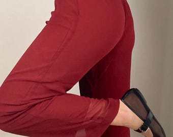 Made in Italy Burgundy Silk Pants / Bordo Summer Pants / Dark Red Silk Pants / Wine Red Silk Summer Pants / Transparent Light Summer Pants