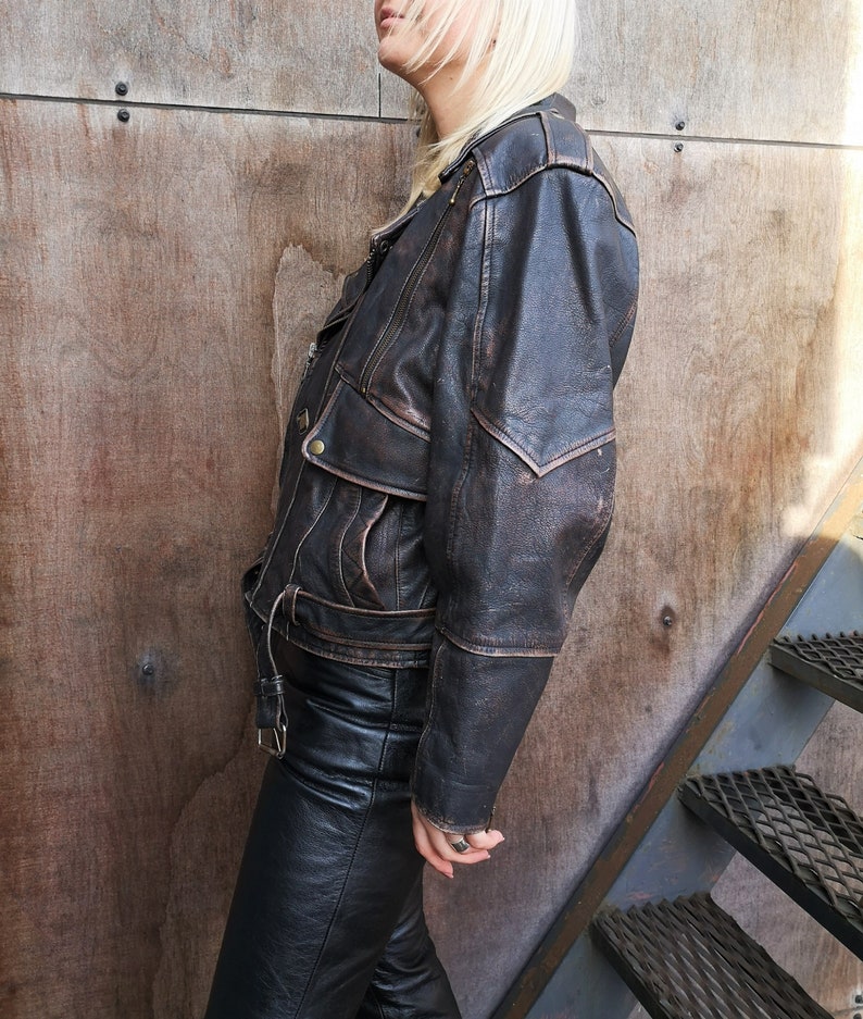 Buy Oversized Distressed Brown Real Leather Jacket / Authentic Online ...