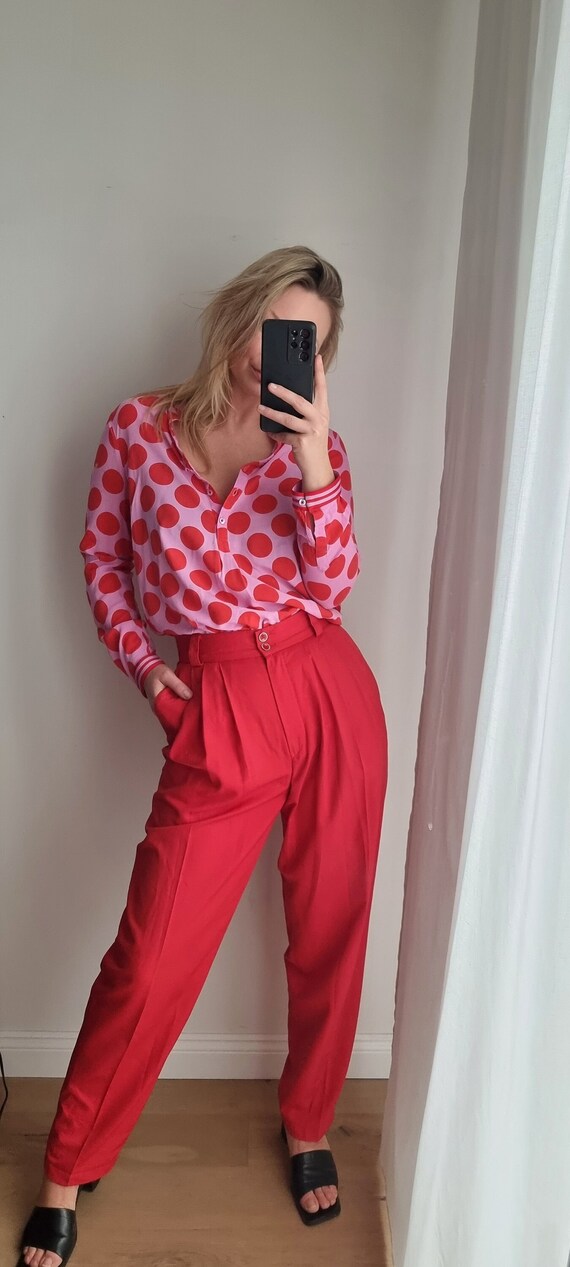 Pantalon rouge a plis 80 s Pantalon de bureau rouge Pantalon d ete large rouge Pantalon a plis rouge Pantalon d ete rouge fin Etsy France