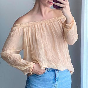 Made in Italy Silk Boho Blouse / Off Shoulder Boho Style Blouse / Bohemian Blouse / Silk Boho Top / Bohemian Silk Blouse / Peachy Blouse
