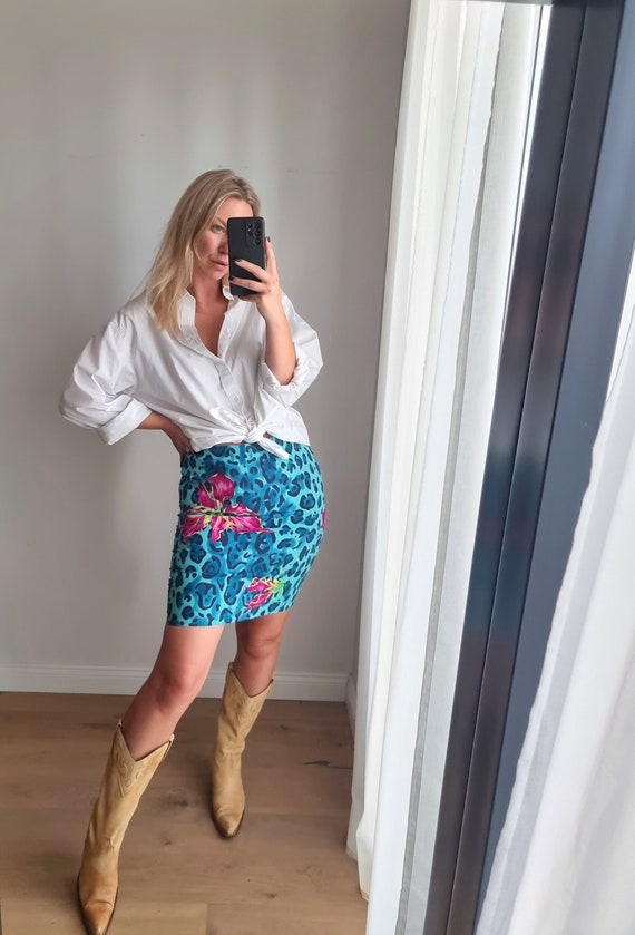 Versace Jeans Couture Jupe imprime leopard bleu Jupe Versace Jupe designer Jupe dete coloree Jupe dete Mini jupe fleurie Etsy Canada