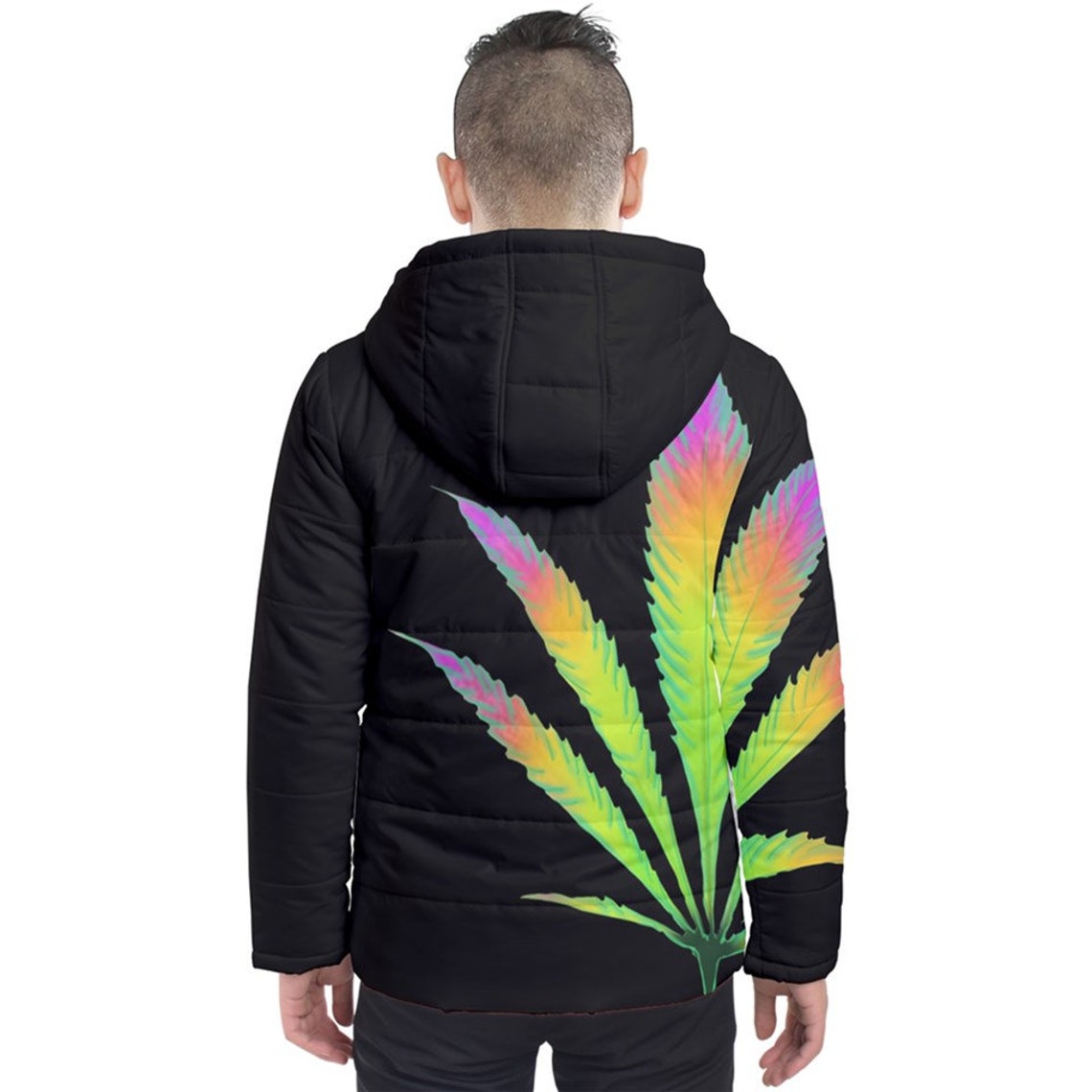 Black Sativa Cannabis Mens Puffer Jacket Styles marijuana Etsy