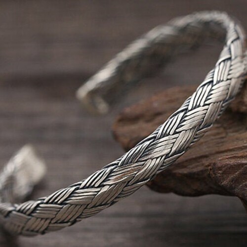 Mens Beaded Bracelets Open Cuff Bracelet Sterling Silver Etsy