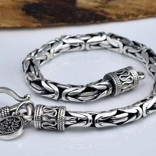 5.7MM Sterling Silver Skull Bracelet womens Mens - Etsy