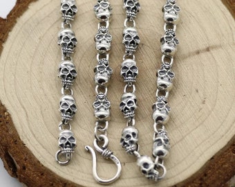 Long Silver Tourmaline and Bird Skull Necklace \u2022 Sterling Silver Chain 30\u201d \u2022 Macabre Jewelry \u2022 Metal Bird Skull Jewelry