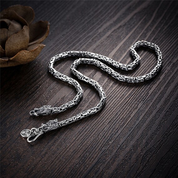 Sterling Silver Dragon Necklace Men 