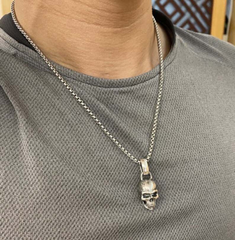 Mens Skull Necklace 925 Sterling Silver Skull Pendant Necklace Etsy