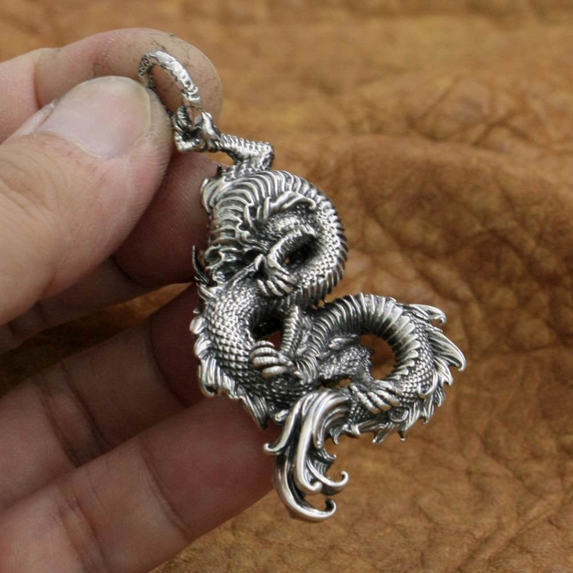 Sterling Silver Dragon Pendant mens Jewelry | Etsy