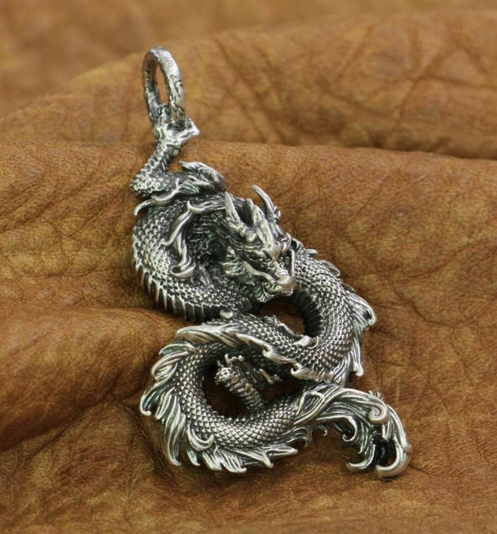 Sterling Silver Dragon Pendant mens Jewelry | Etsy