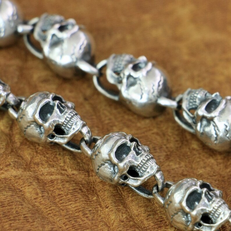 Mens sterling silver skull bracelet Clearance