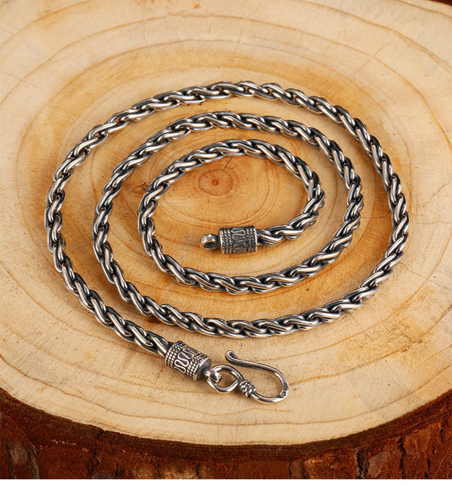 Silver Necklace Men Twisted Chain Necklace Sterling Silver Etsy