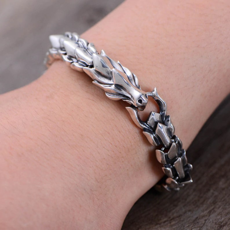 Dragon Bracelet for Men Sterling Silver Celtic Viking Bracelet Etsy