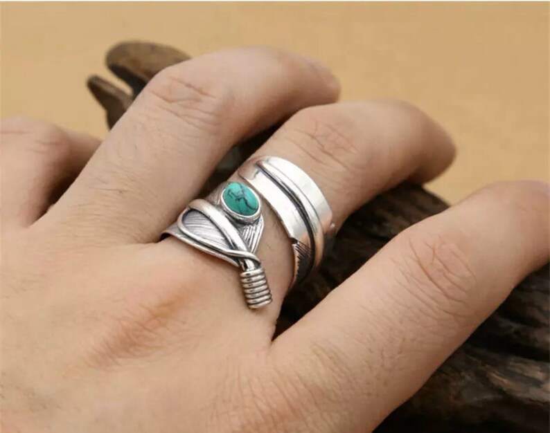 Turquoise Spoon ring Indian ring Native America Indian Jewelry Feather ring Sterling Silver Turquoise Ring Wrap Ring Boho ring Women Jewelry