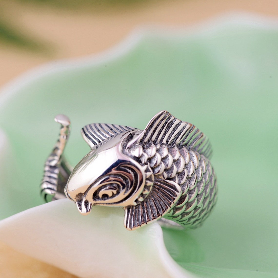 Carp Ring Sterling Silver Koi Fish Ring Japanese Ring Women & Etsy