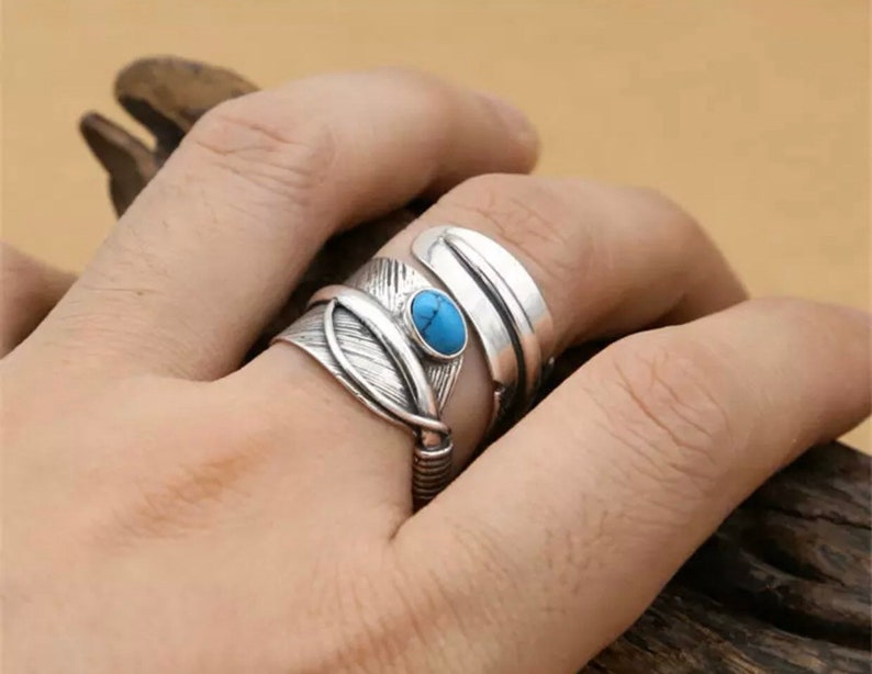 Turquoise Spoon ring Indian ring Native America Indian Jewelry Feather ring Sterling Silver Turquoise Ring Wrap Ring Boho ring Women Jewelry