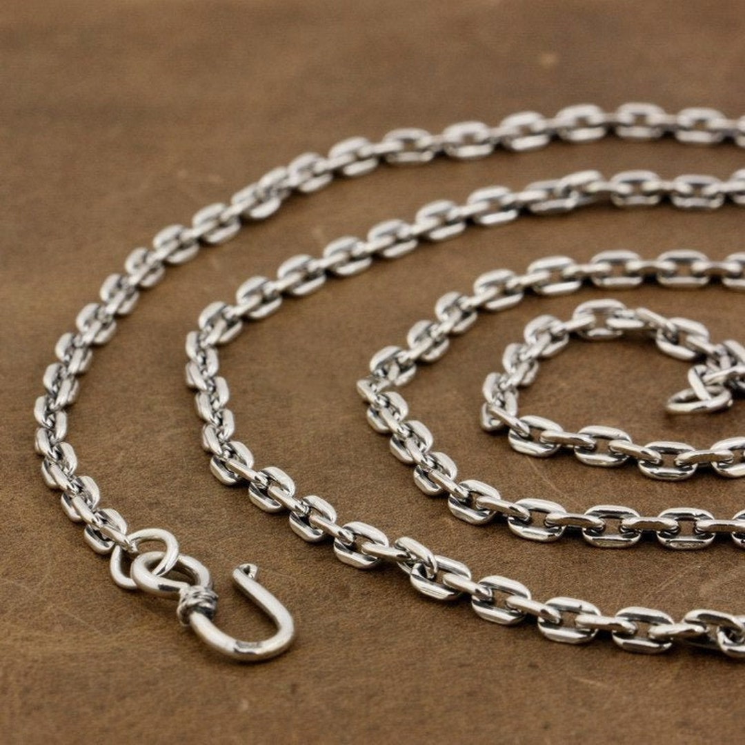 Long Sterling Silver Cable Chain Necklace for Men 4mm - Etsy