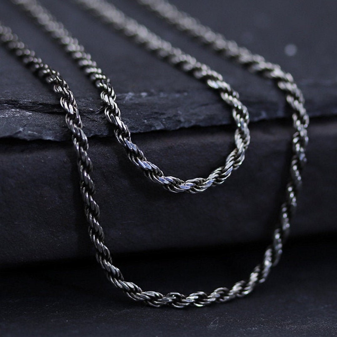 Silver Necklace Men Twisted Chain Necklace 925 Sterling Etsy