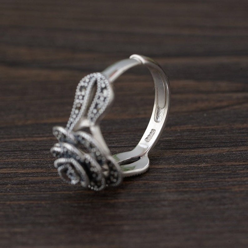 Meditation Jewelry adjustable marcasite ring Sterling Silver Rose Ring for Women