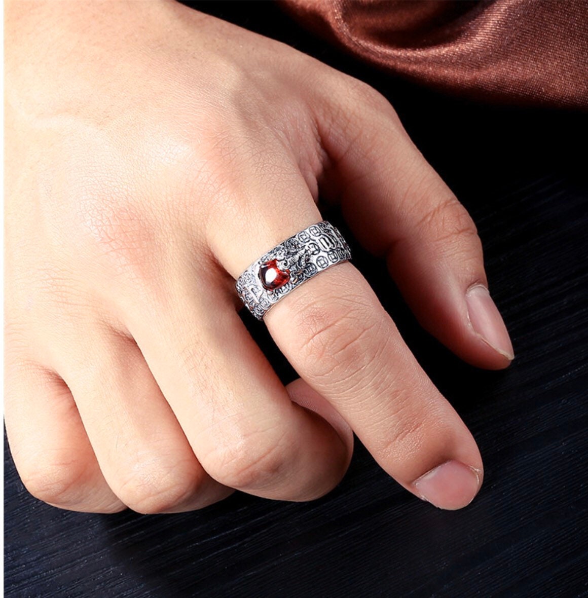 Men's Dragon Ring Pixiu Ring Sterling Silver Mantra Ring Etsy