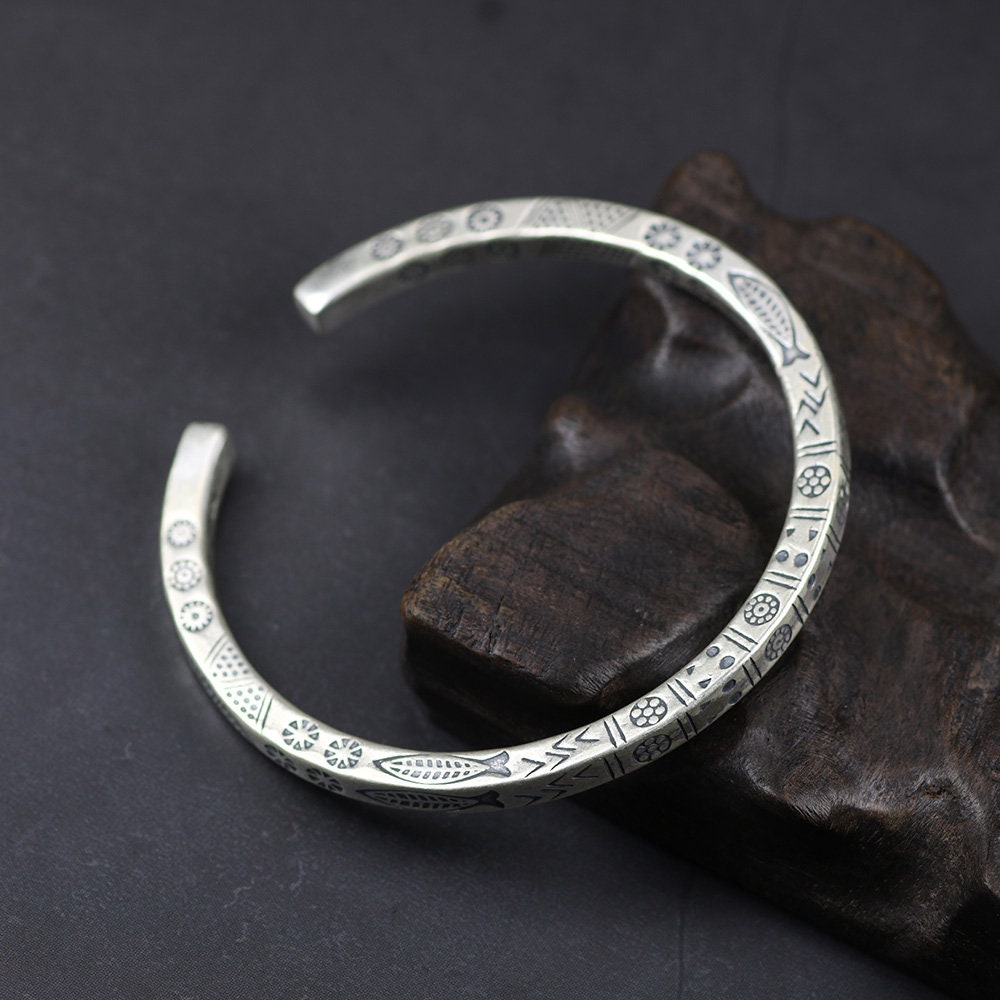 Fish Mens Silver Cuff Bracelet Sterling Silver Bracelet Men | Etsy