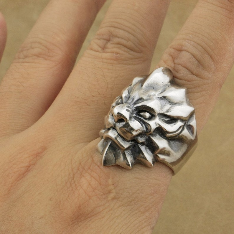 Mens Lion Ring Men Sterling Silver Lion Rings Lion Head Ring Etsy