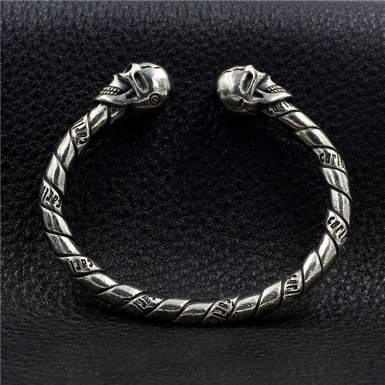 Sterling Silver Skull Cuff Bracelet Skull Bangle Bracelet | Etsy
