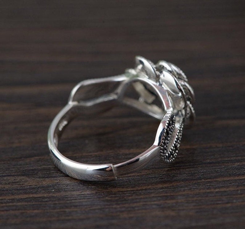 Meditation Jewelry adjustable marcasite ring Sterling Silver Rose Ring for Women