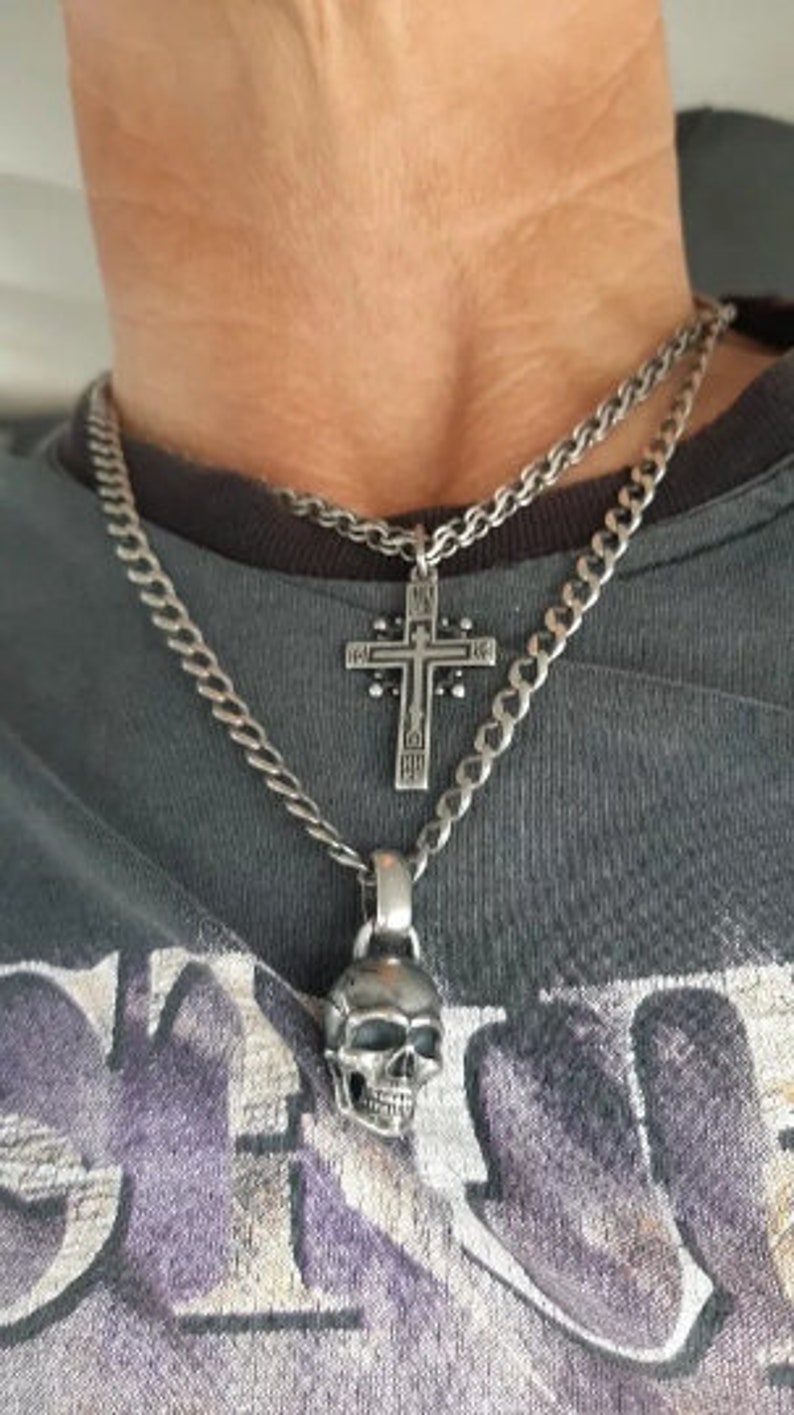 Mens Skull Necklace 925 Sterling Silver Skull Pendant Necklace Etsy