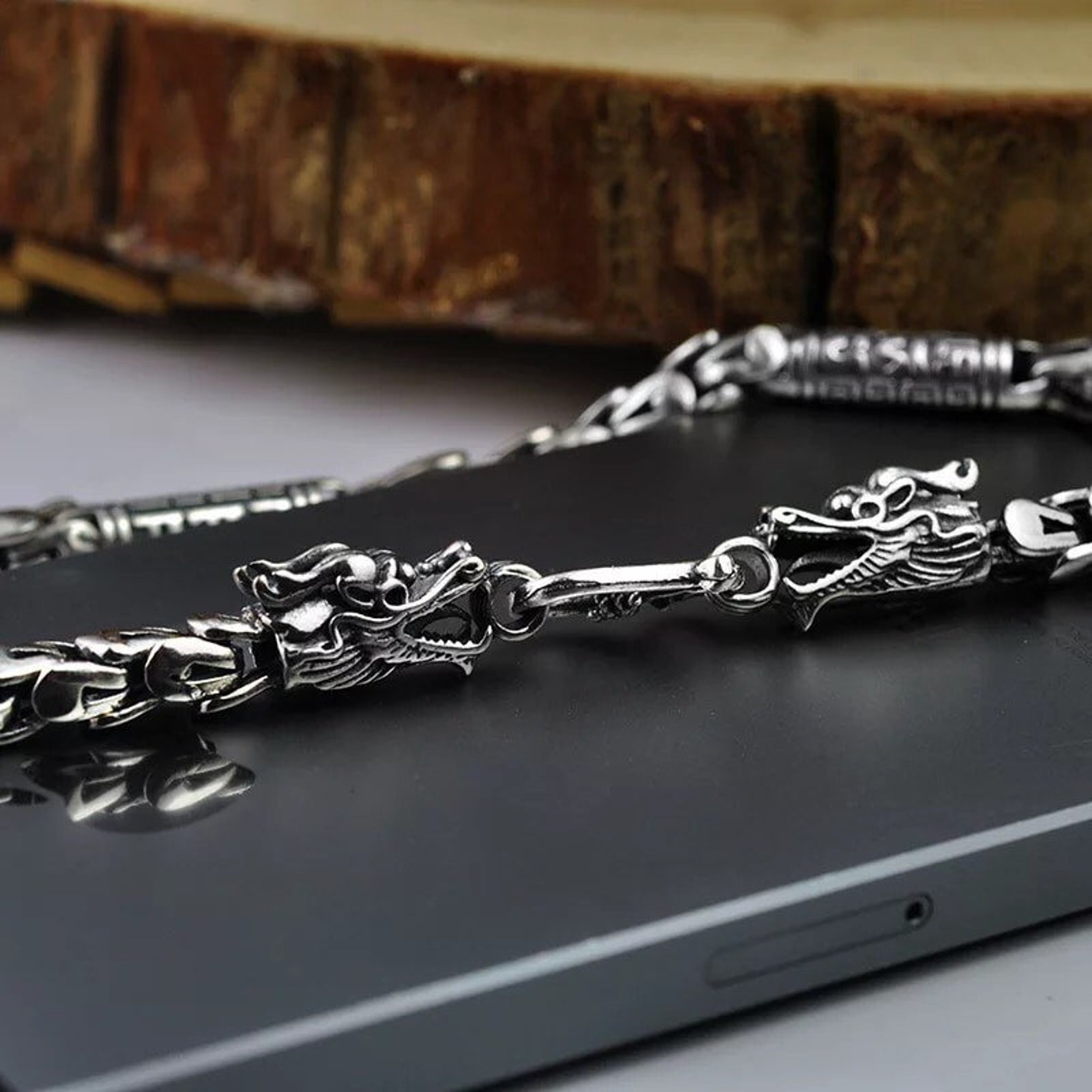 Dragon Necklace for Men Sterling Silver Byzantine Necklace Etsy