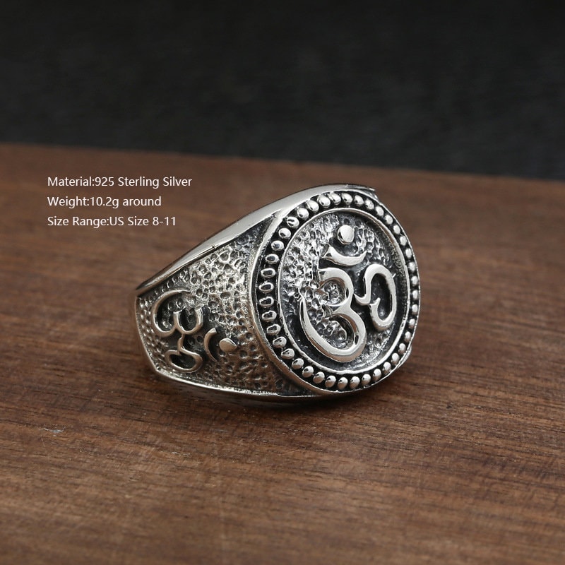 OM Ring Men Sterling Silver Mens Ring Mantra Ring Etsy