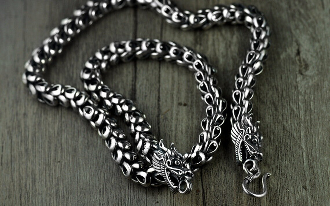 Sterling Silver Dragon Necklace Men Dragon Chain Necklace Etsy