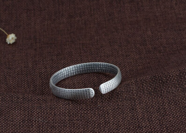 Sterling silver lotus bracelet Lotus Cuff bracelet Sterling Silver Mantra Bracelet Meditation Bracelet