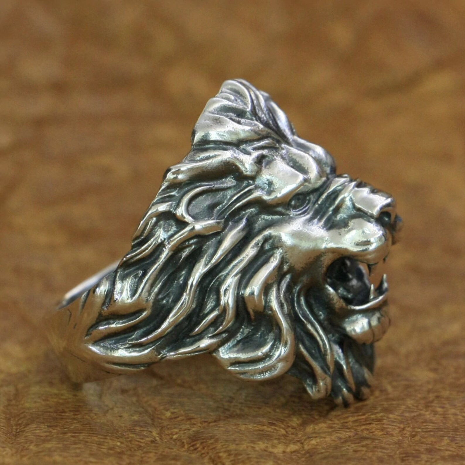 Lion Ring Men Sterling Silver Vintage Lion Head Roaring Ring Etsy