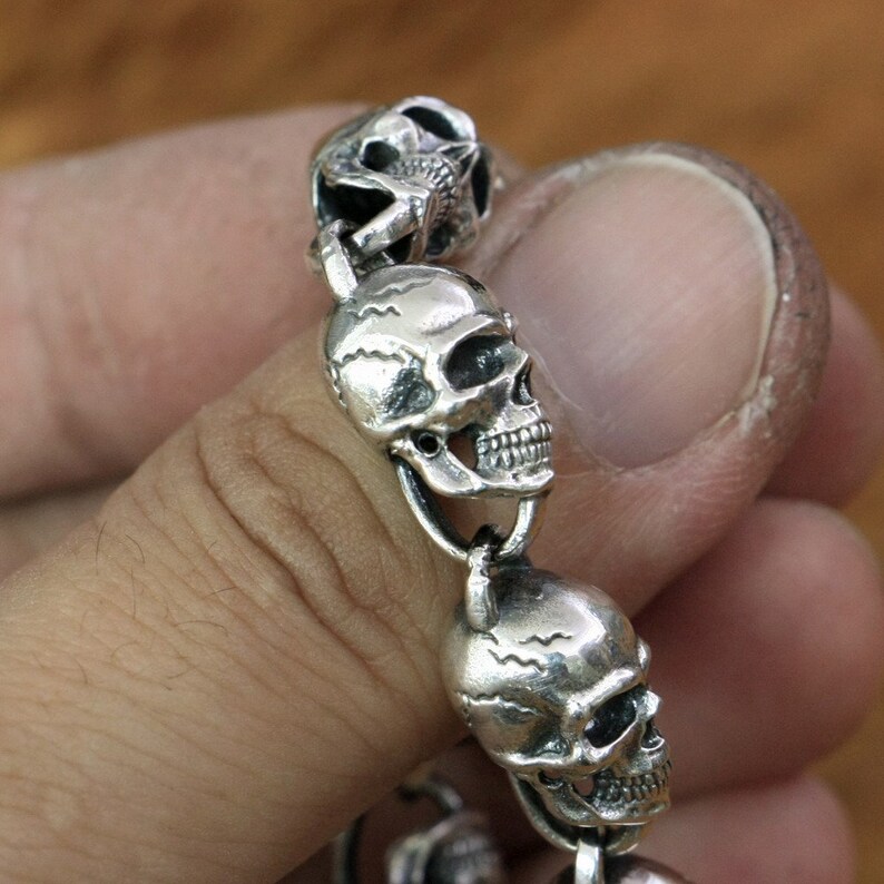 Mens sterling silver skull bracelet Clearance