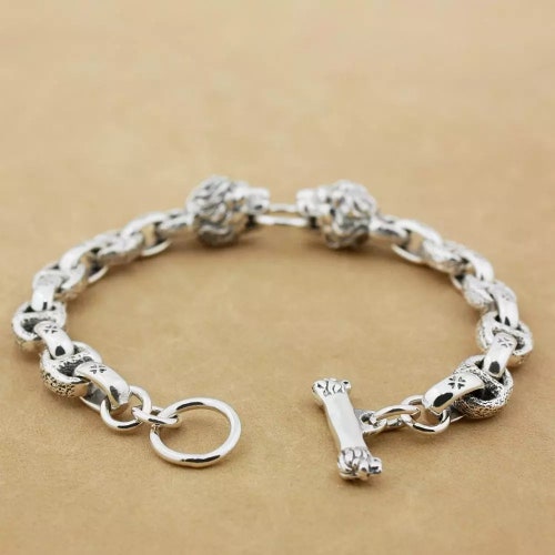Sterling silver bracelet mens bracelet silver shops Lion bracelet