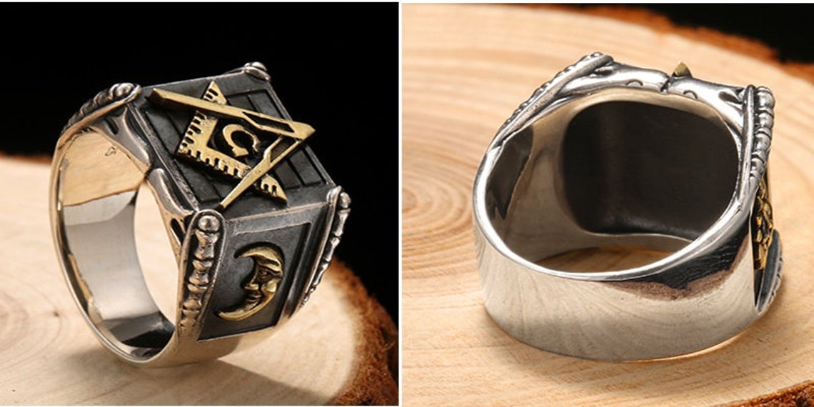Bague Maçonnique Bleue Pour Hommes | Symbolisme Franc-Maçonnerie En Acier Inoxydable Or