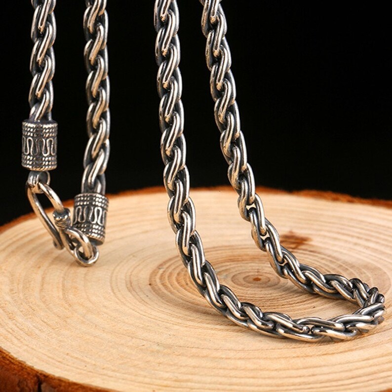 Silver Necklace Men Twisted Chain Necklace Sterling Silver Etsy