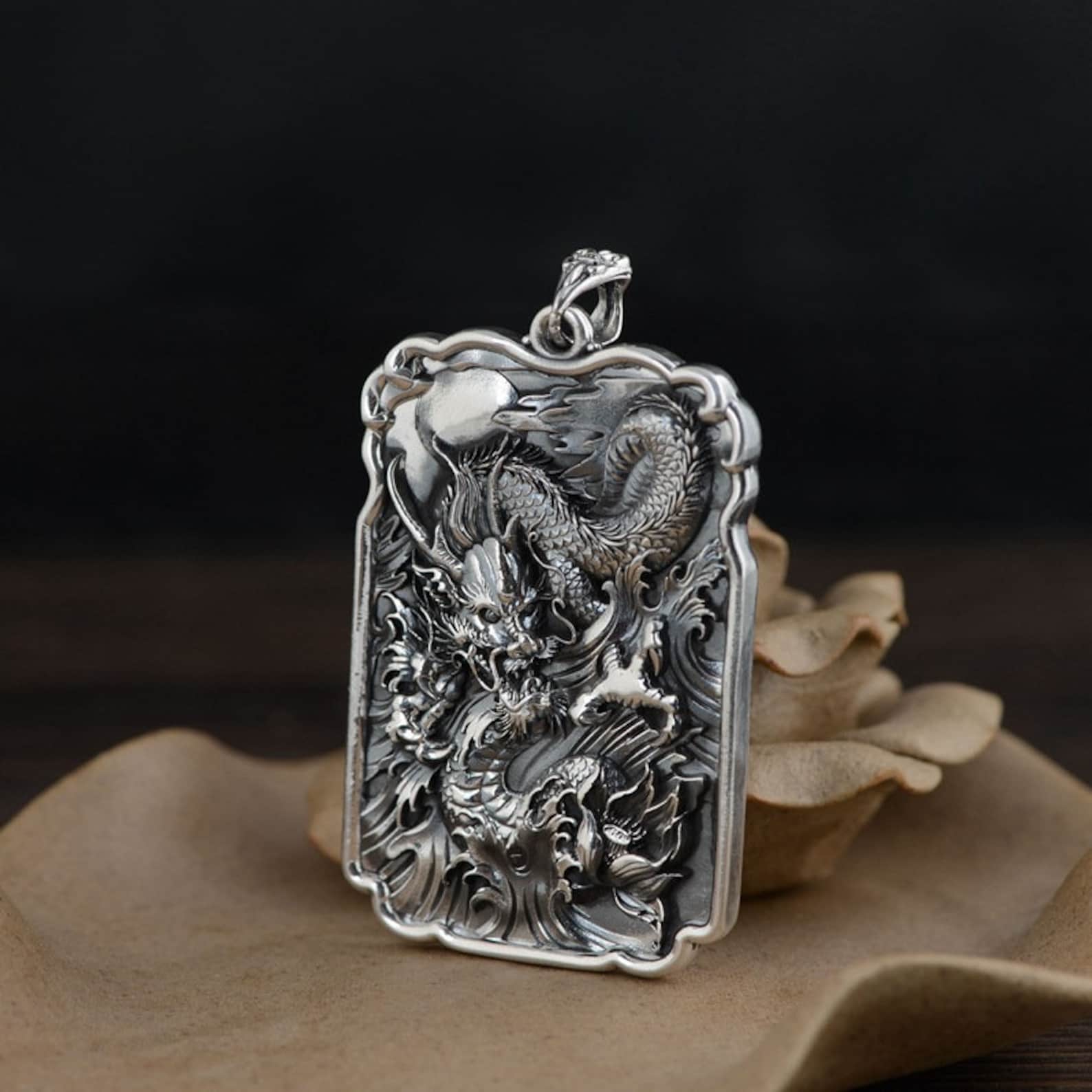 Sterling Silver Dragon Pendant Mens Jewelry Dragon Amulet Etsy Australia