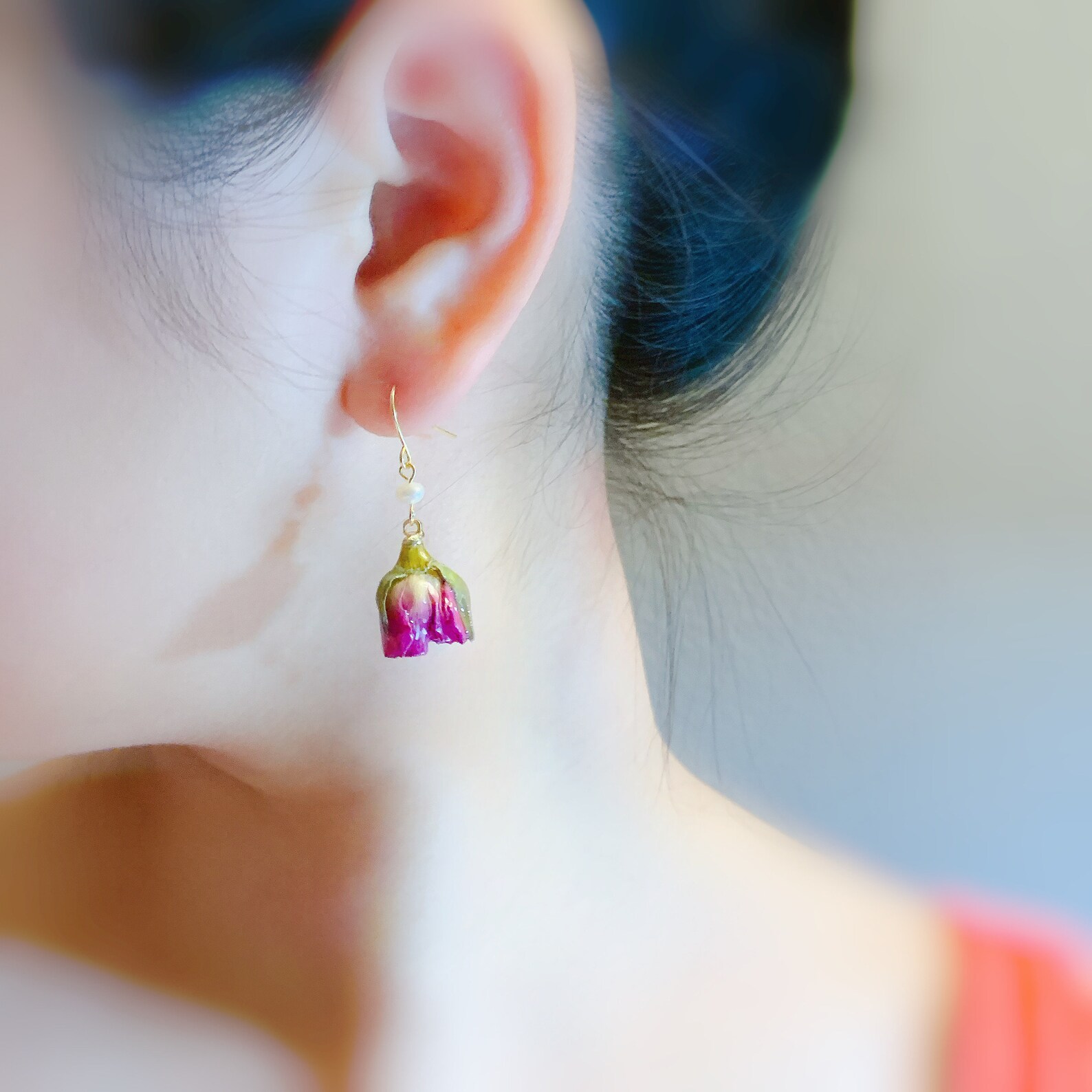 Purple Real Mini Rose Bud Earring Real Flower Earring 925 Etsy