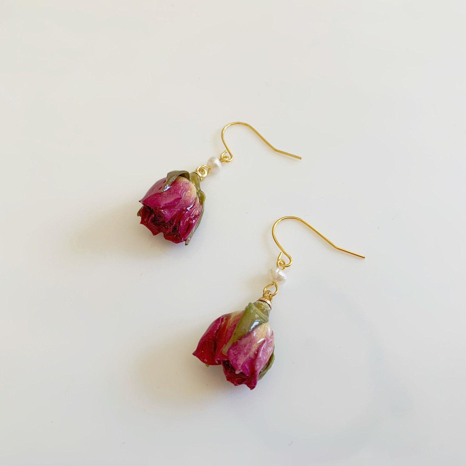 Purple Real Mini Rose Bud Earring Real Flower Earring 925 Etsy