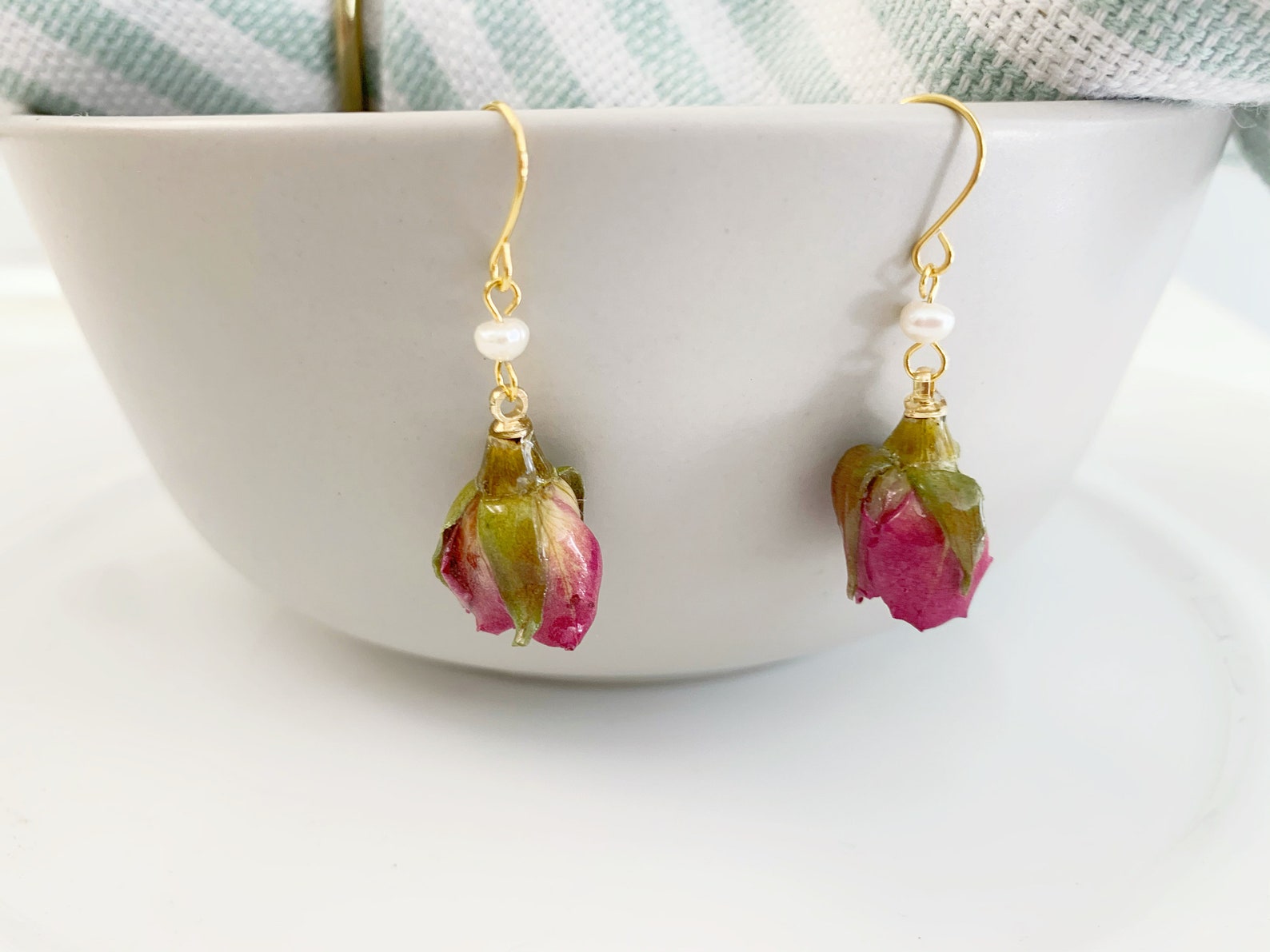 Purple Real Mini Rose Bud Earring Real Flower Earring 925 Etsy