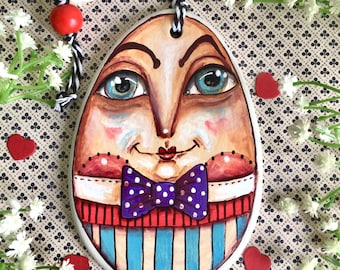 Adorno de cerámica para Pascua con forma de Humpty Dumpty. Adorno colgante pintado a mano de Alicia en el país de las maravillas, decoración navideña para colgar