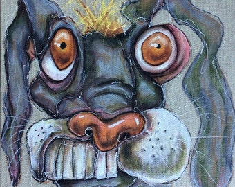 Original painting March Hare Alice in Wonderland artwork. Through the Looking Glass. Canvas board art painted by Elle Carling.