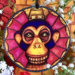 Wicked Winged Monkey Wizard of Oz printed hanging decoration. Emerald City Flying Monkeys wooden ornament for Halloween Christmas tree decor