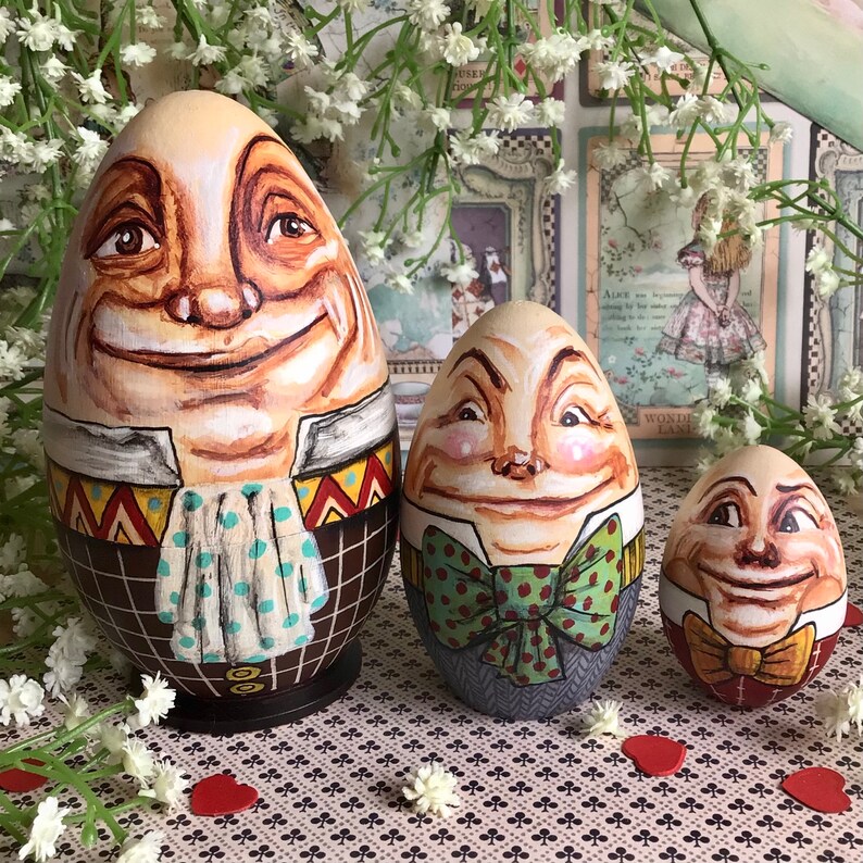 Humpty Dumpty Alice in Wonderland Nesting Egg Dolls. Set of 3 Etsy