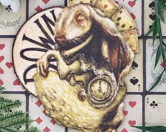 Wit konijn Alice in Wonderland droomfantasie hangende decoratie. Prachtig raar vintage kerstboomornament.