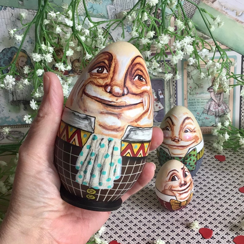 Humpty Dumpty Alice in Wonderland Nesting Egg Dolls. Set of 3 Etsy