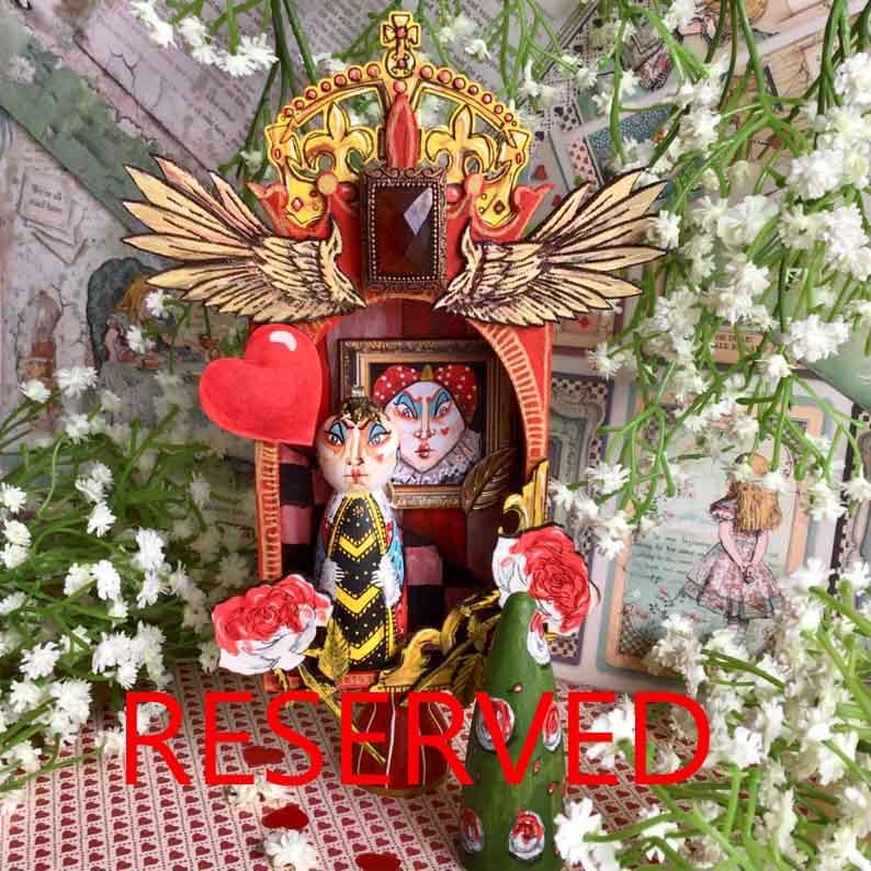 RESERVED Hand Painted Queen of Hearts Diorama Assemblage Art Box