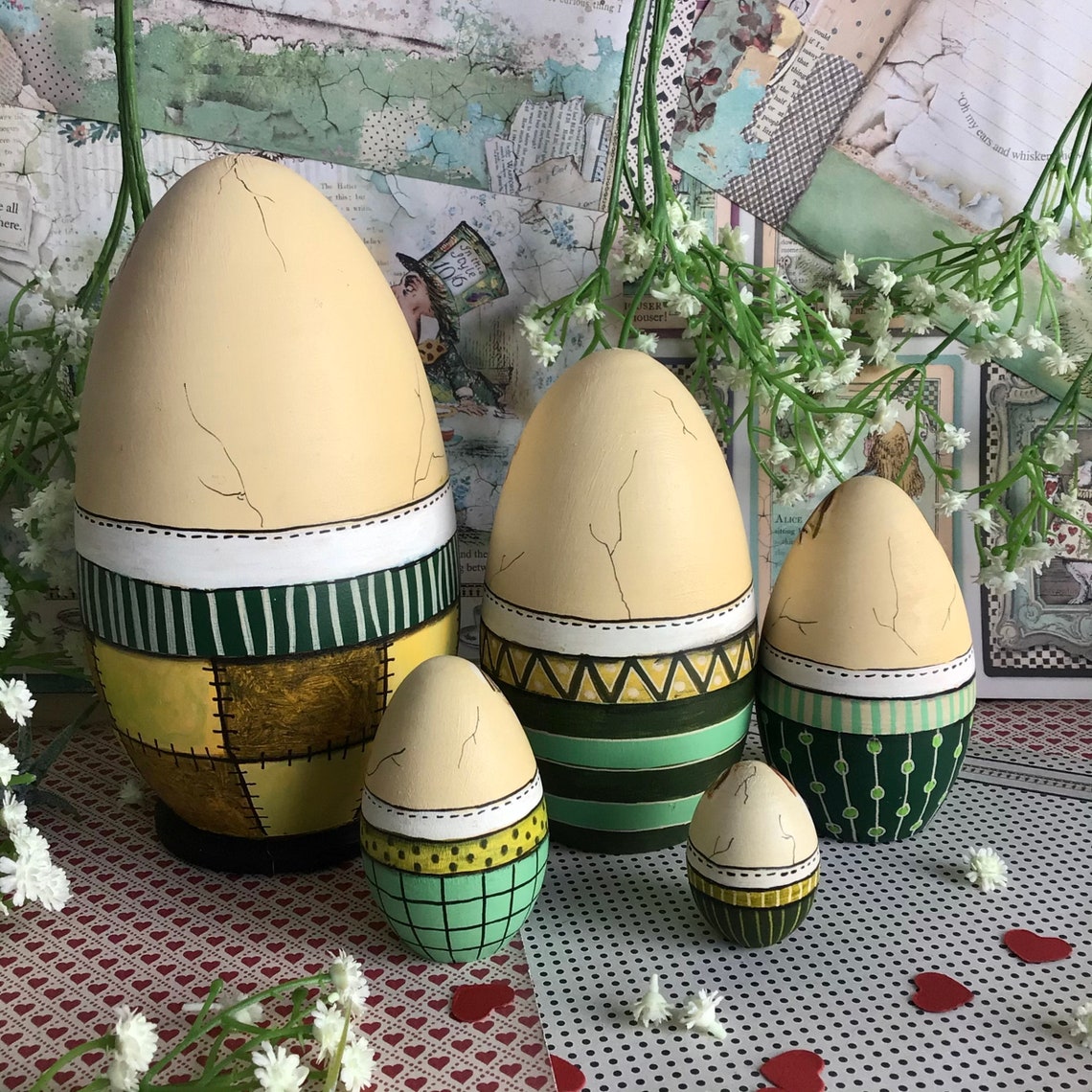 Humpty Dumpty Set of 5 Nesting Easter Egg Art Dolls From Alice in ...
