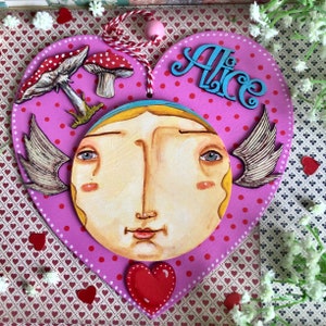 Riesige Alice im Wunderland Dekoration am Valentinstag. Handbemalter Alice Dekor Baumschmuck. Love Herz Valentinstag Geschenk für Carroll, Disney-Fans